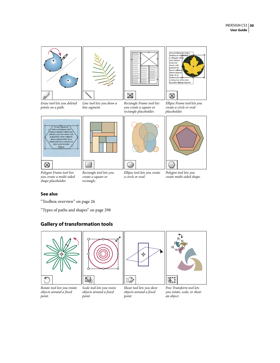 Gallery of transformation tools | Adobe InDesign CS3 User Manual | Page 37 / 672