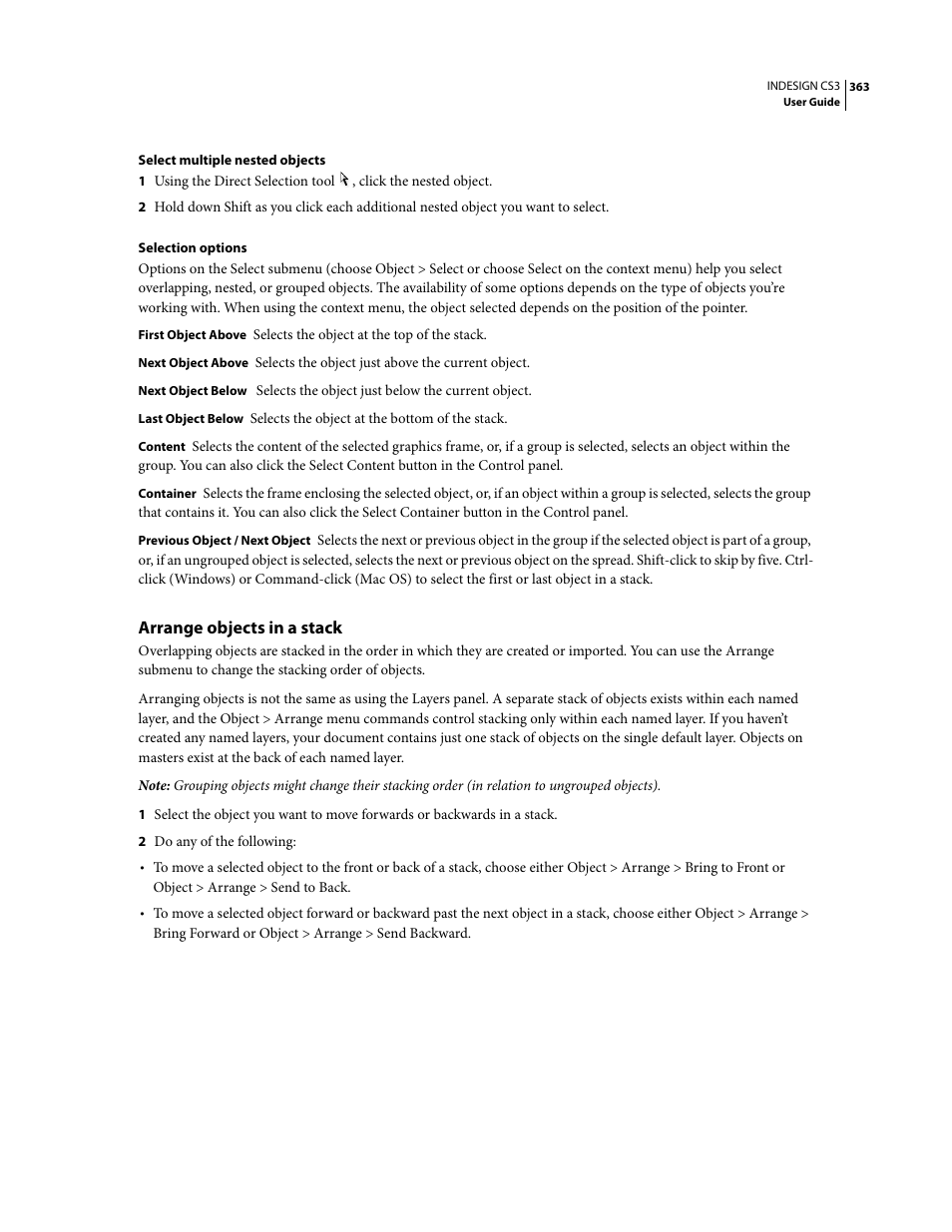 Arrange objects in a stack | Adobe InDesign CS3 User Manual | Page 370 / 672