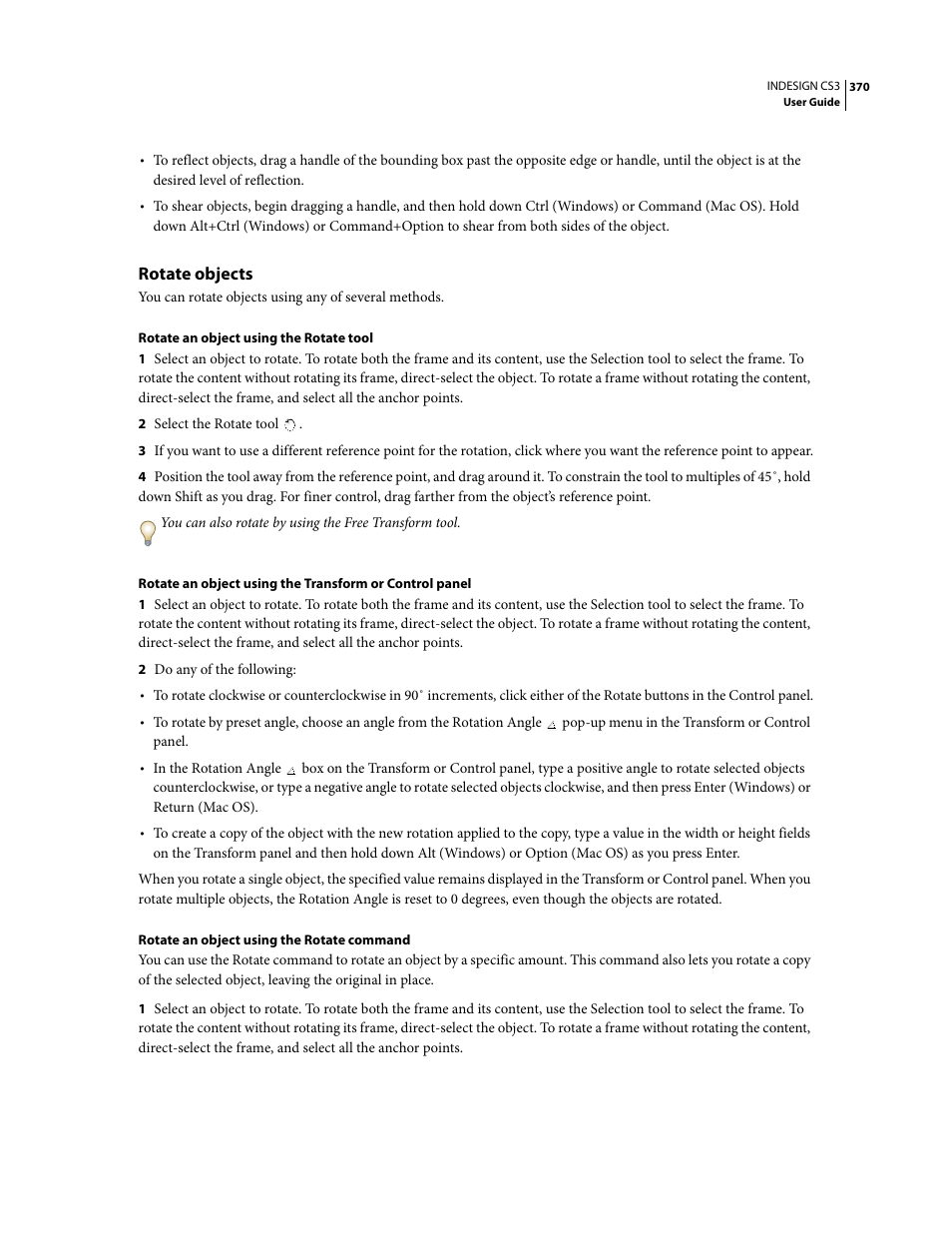 Rotate objects | Adobe InDesign CS3 User Manual | Page 377 / 672