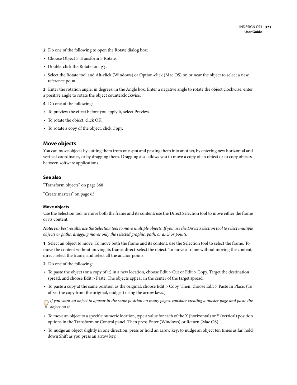 Move objects | Adobe InDesign CS3 User Manual | Page 378 / 672