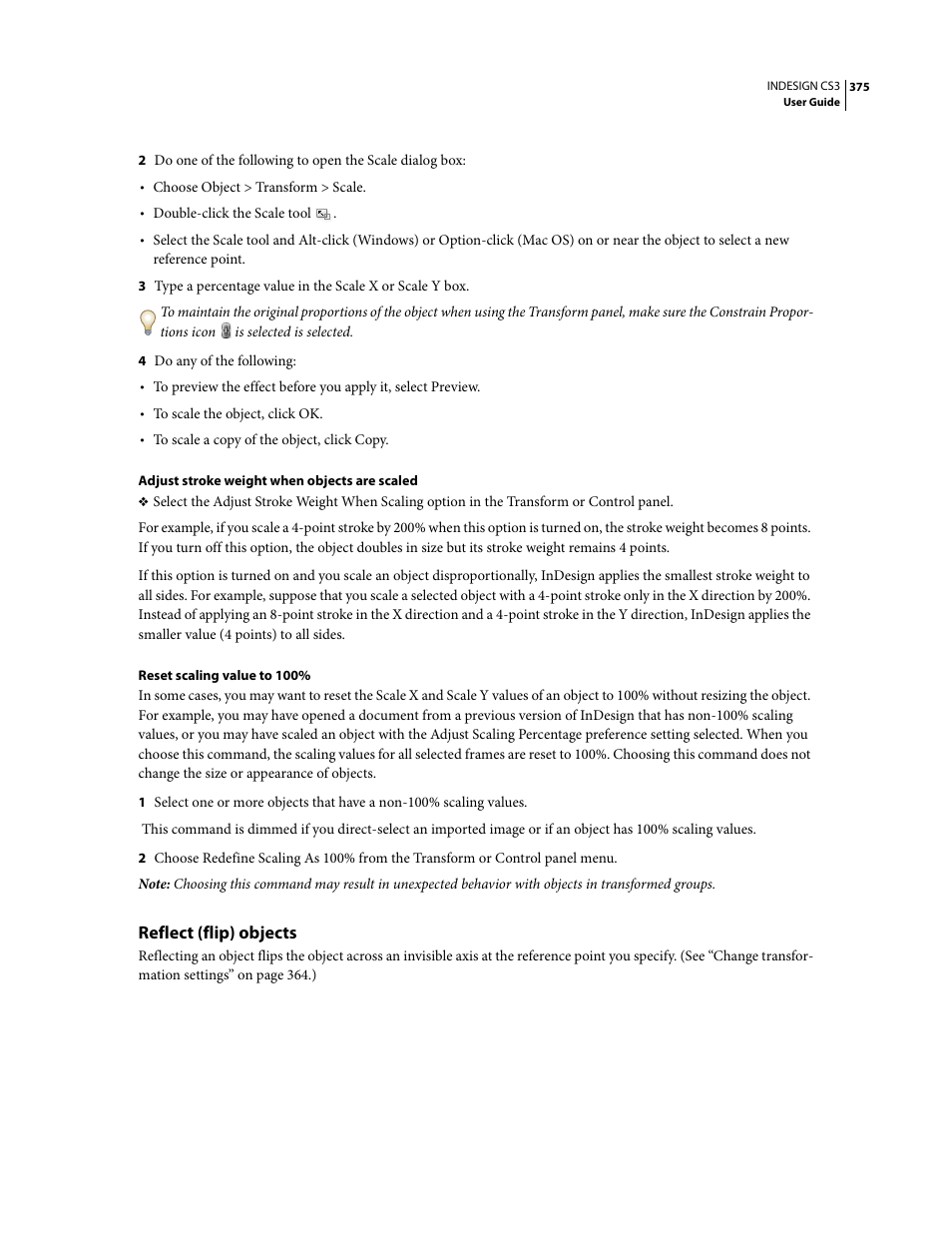 Reflect (flip) objects | Adobe InDesign CS3 User Manual | Page 382 / 672