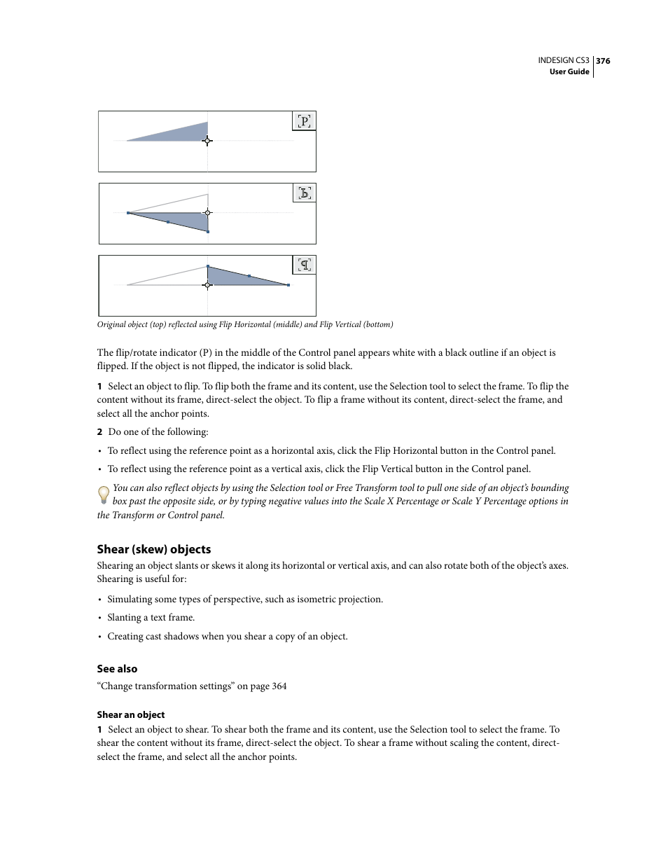 Shear (skew) objects | Adobe InDesign CS3 User Manual | Page 383 / 672