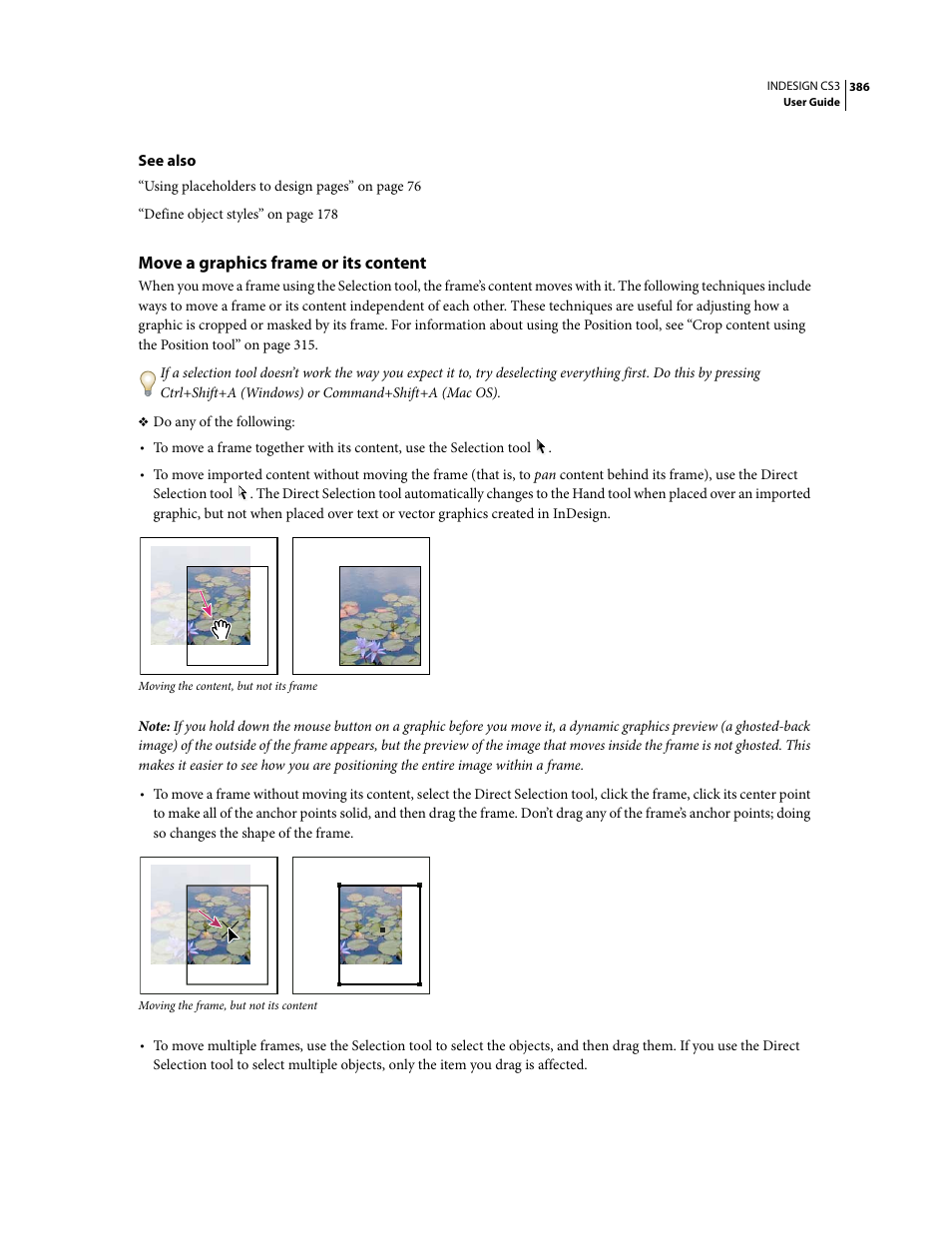 Move a graphics frame or its content | Adobe InDesign CS3 User Manual | Page 393 / 672