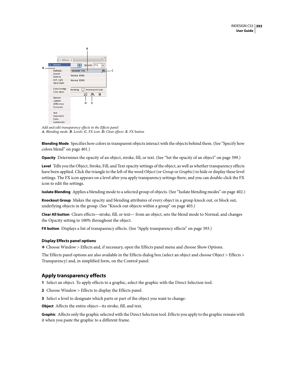 Apply transparency effects | Adobe InDesign CS3 User Manual | Page 400 / 672