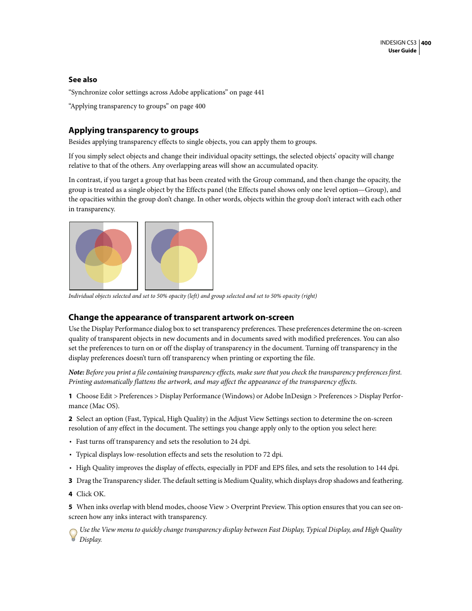 Applying transparency to groups | Adobe InDesign CS3 User Manual | Page 407 / 672