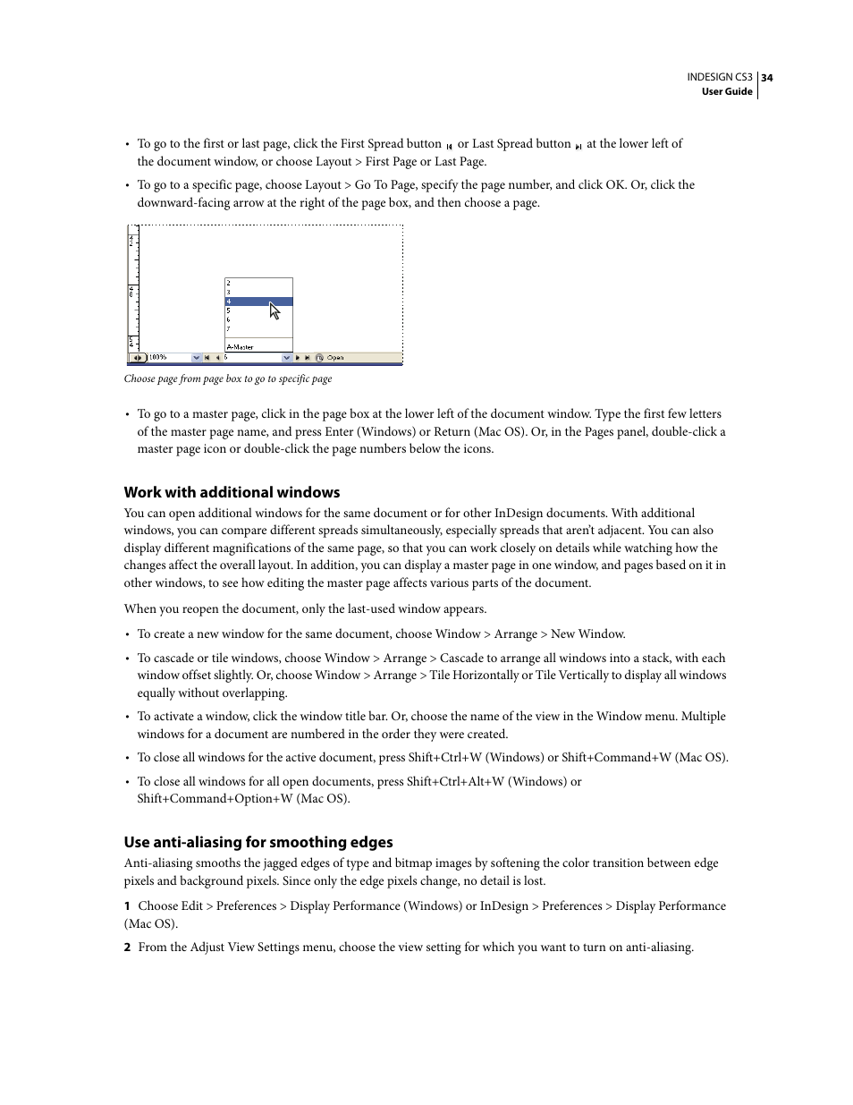 Work with additional windows, Use anti-aliasing for smoothing edges | Adobe InDesign CS3 User Manual | Page 41 / 672