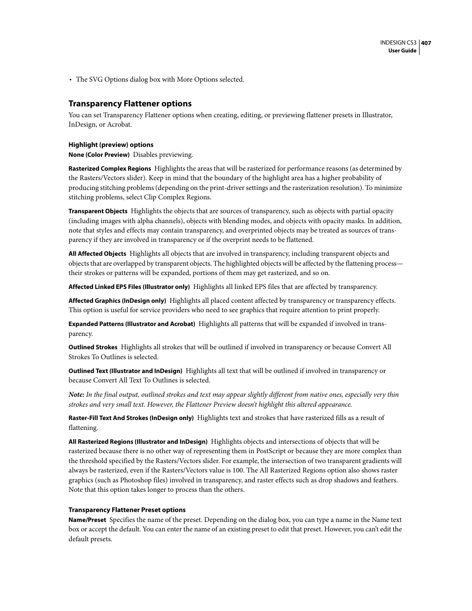 Transparency flattener options | Adobe InDesign CS3 User Manual | Page 414 / 672