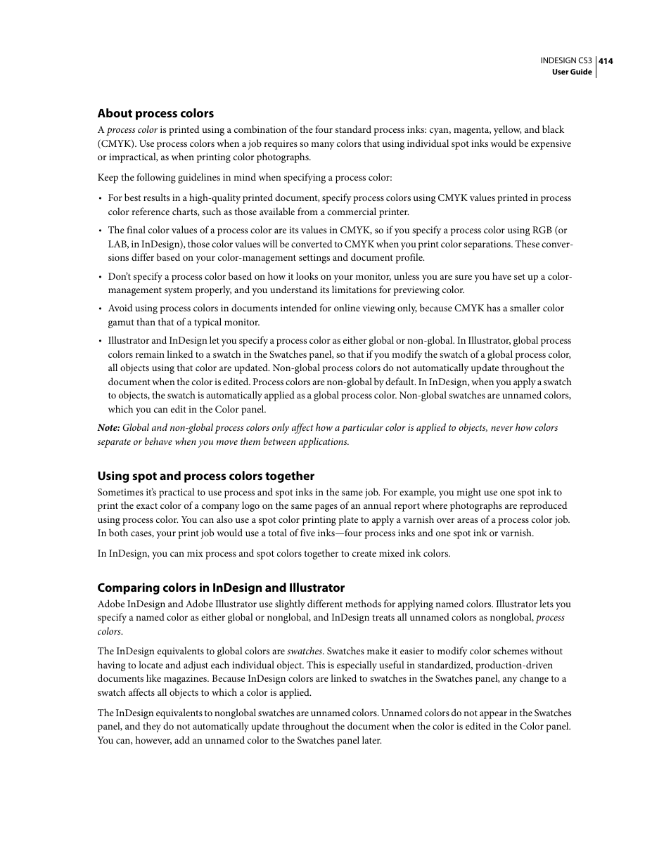 About process colors, Using spot and process colors together, Comparing colors in indesign and illustrator | Adobe InDesign CS3 User Manual | Page 421 / 672