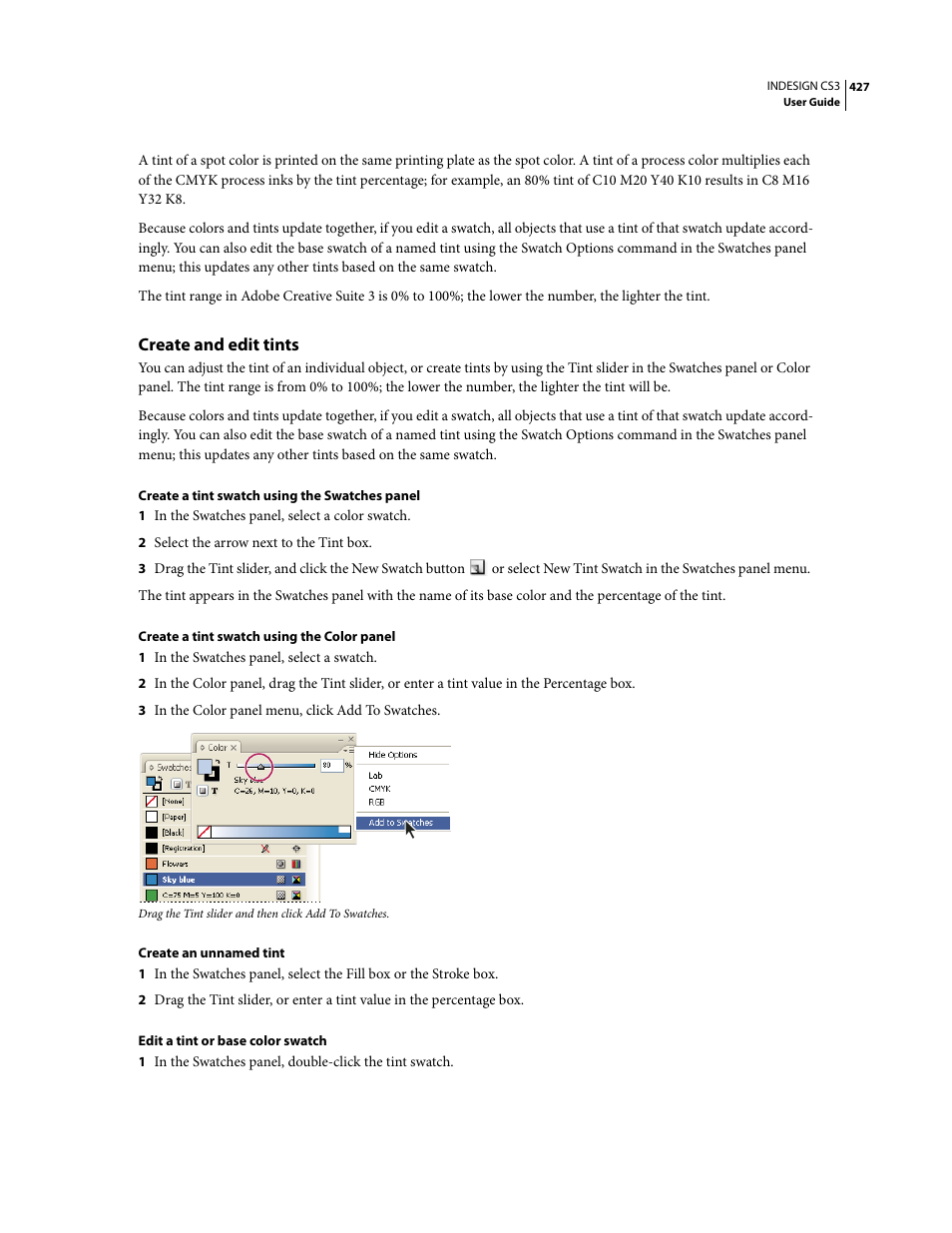 Create and edit tints | Adobe InDesign CS3 User Manual | Page 434 / 672