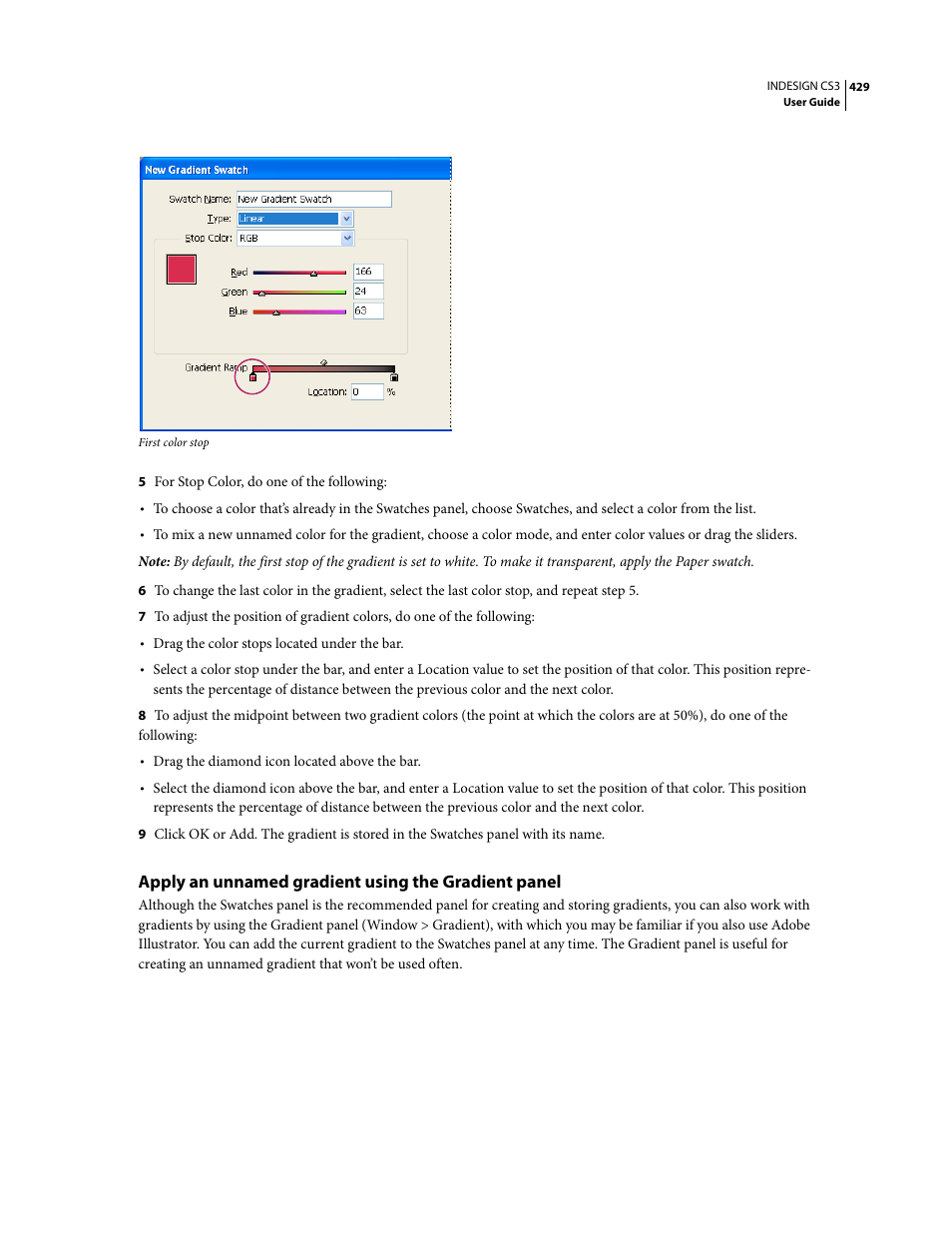 Apply an unnamed gradient using the gradient panel | Adobe InDesign CS3 User Manual | Page 436 / 672