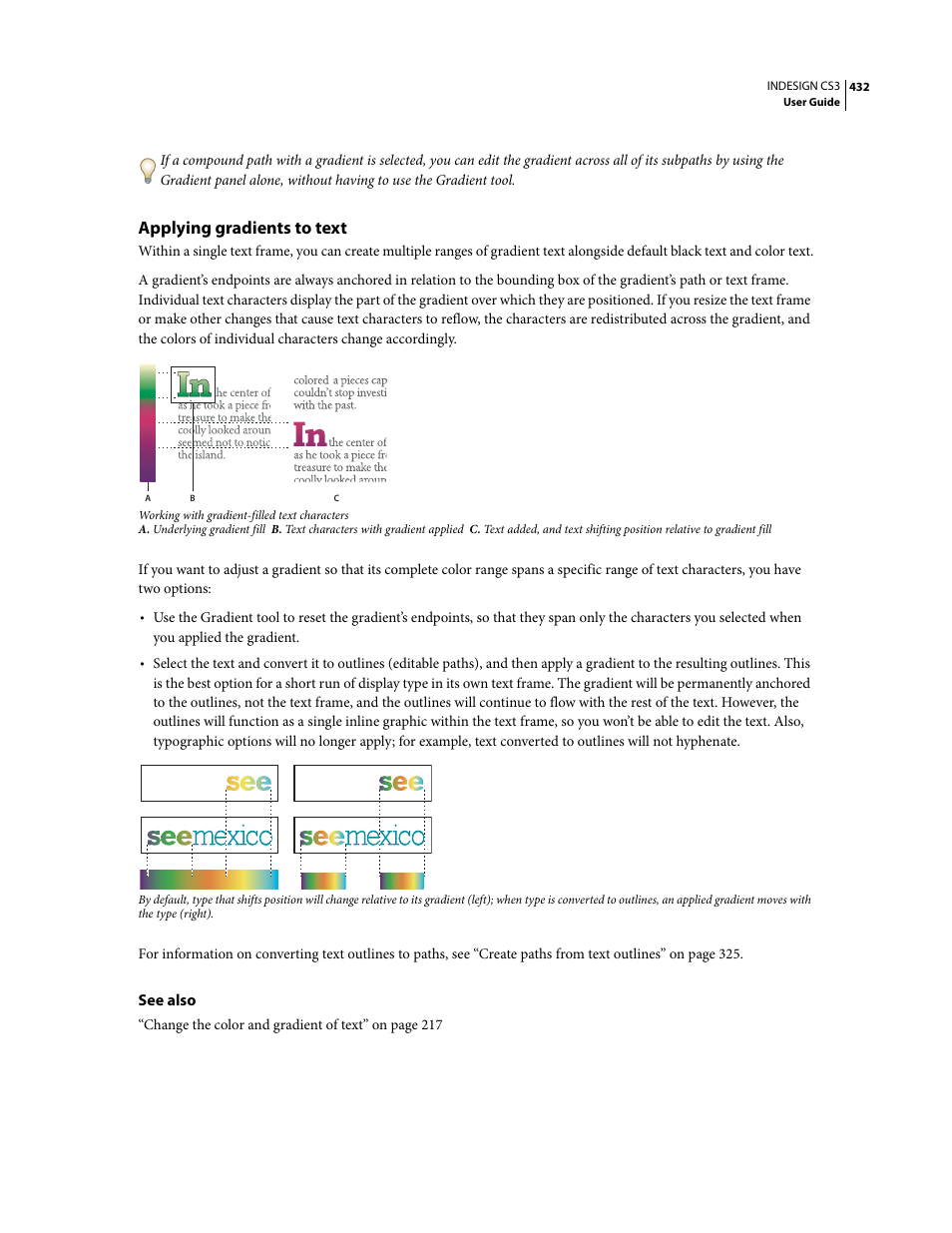 Applying gradients to text | Adobe InDesign CS3 User Manual | Page 439 / 672