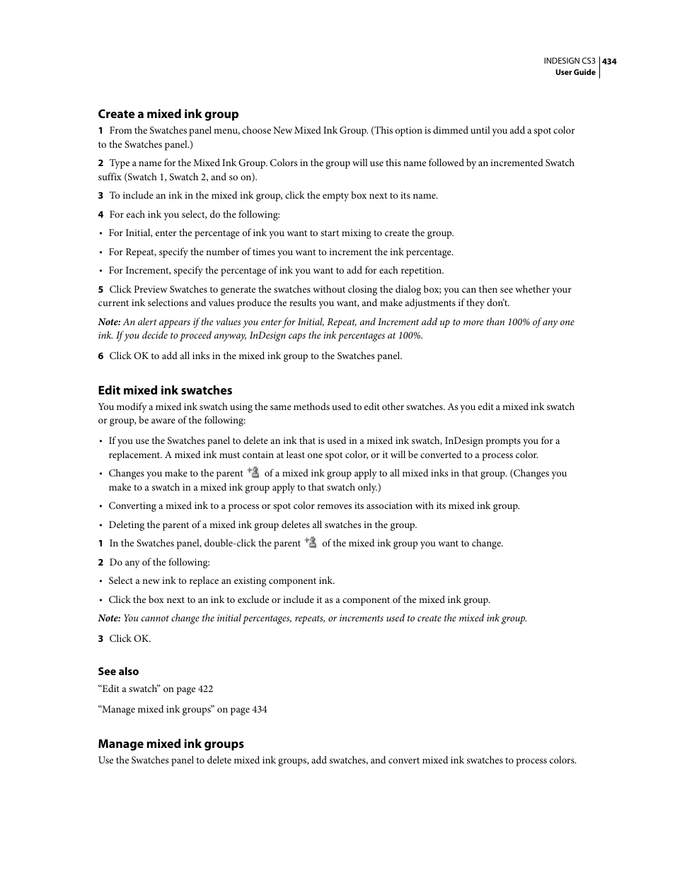 Create a mixed ink group, Edit mixed ink swatches, Manage mixed ink groups | Adobe InDesign CS3 User Manual | Page 441 / 672