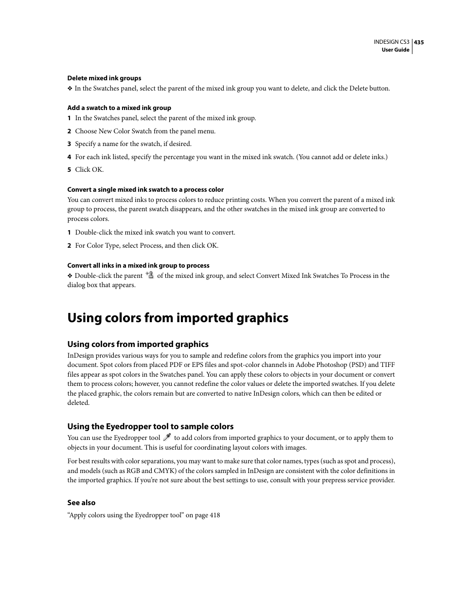 Using colors from imported graphics, Using the eyedropper tool to sample colors | Adobe InDesign CS3 User Manual | Page 442 / 672