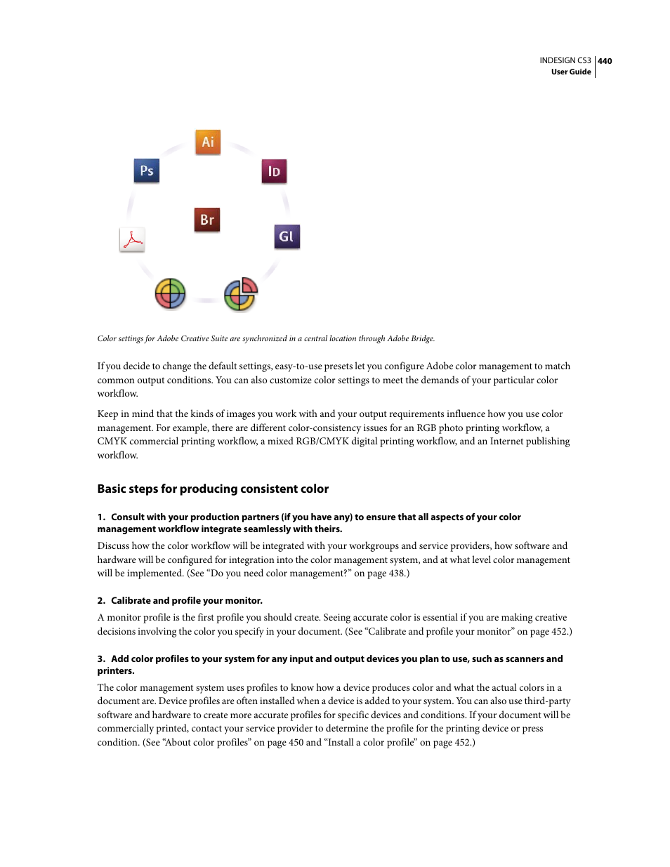 Basic steps for producing consistent color | Adobe InDesign CS3 User Manual | Page 447 / 672