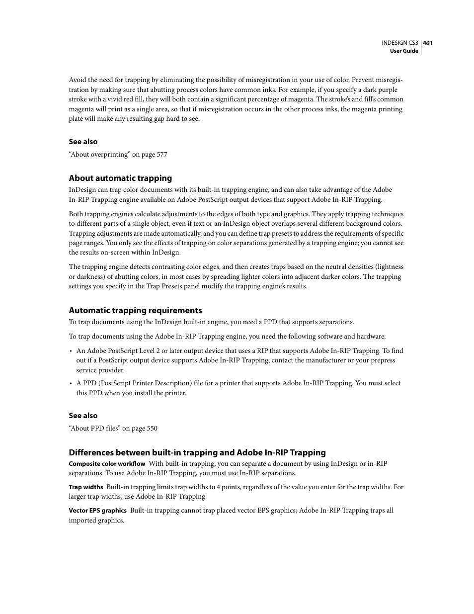 About automatic trapping, Automatic trapping requirements | Adobe InDesign CS3 User Manual | Page 468 / 672