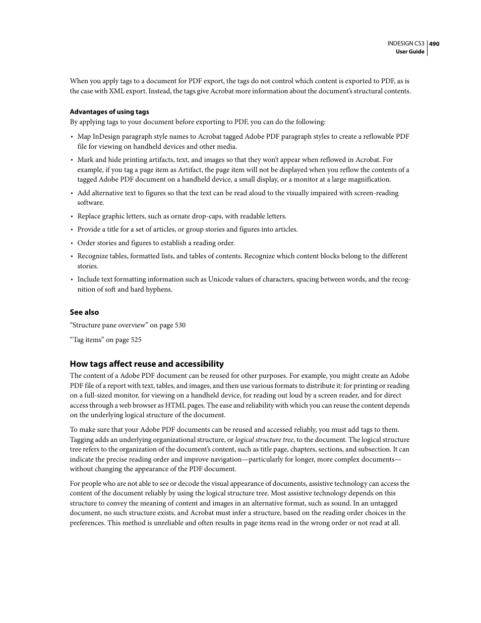 How tags affect reuse and accessibility | Adobe InDesign CS3 User Manual | Page 497 / 672