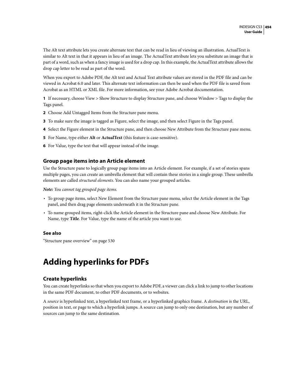 Adding hyperlinks for pdfs, Create hyperlinks | Adobe InDesign CS3 User Manual | Page 501 / 672