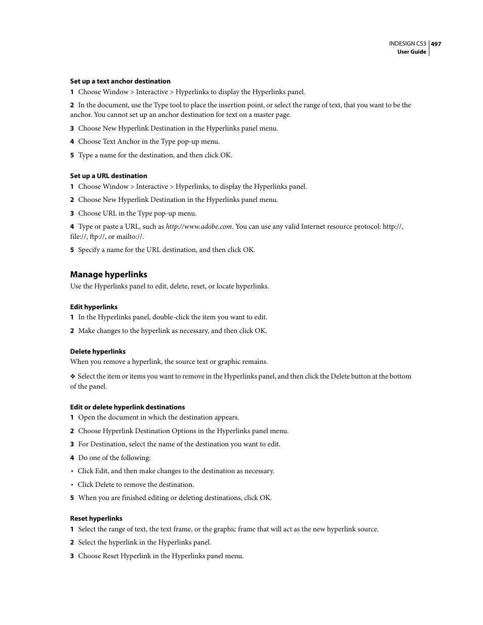 Manage hyperlinks | Adobe InDesign CS3 User Manual | Page 504 / 672