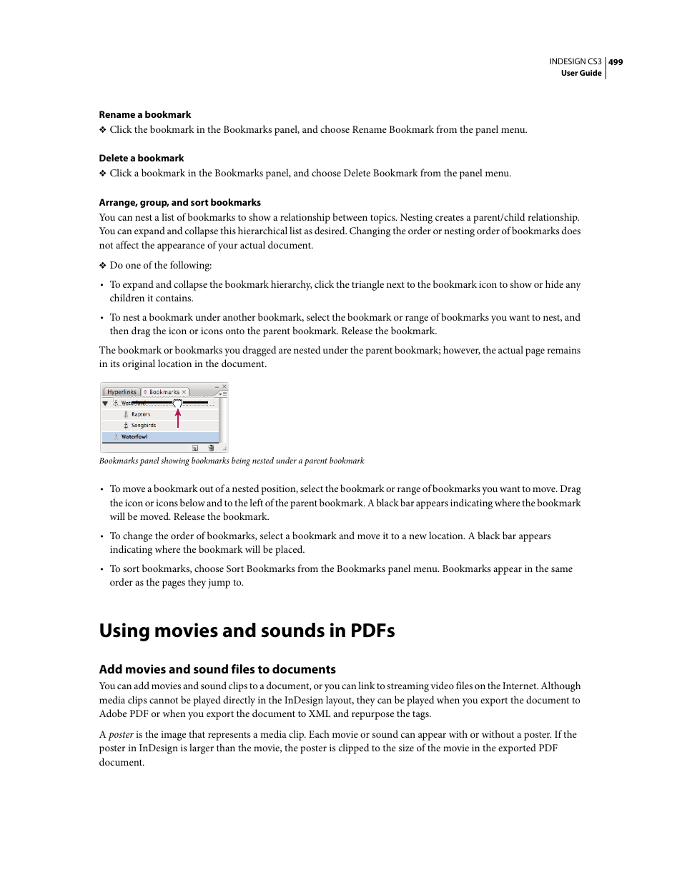 Using movies and sounds in pdfs, Add movies and sound files to documents | Adobe InDesign CS3 User Manual | Page 506 / 672