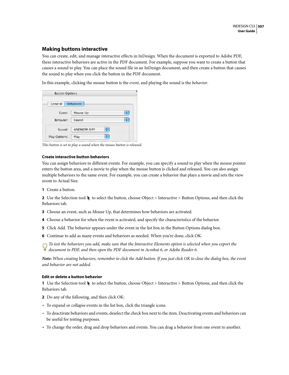 Making buttons interactive | Adobe InDesign CS3 User Manual | Page 514 / 672