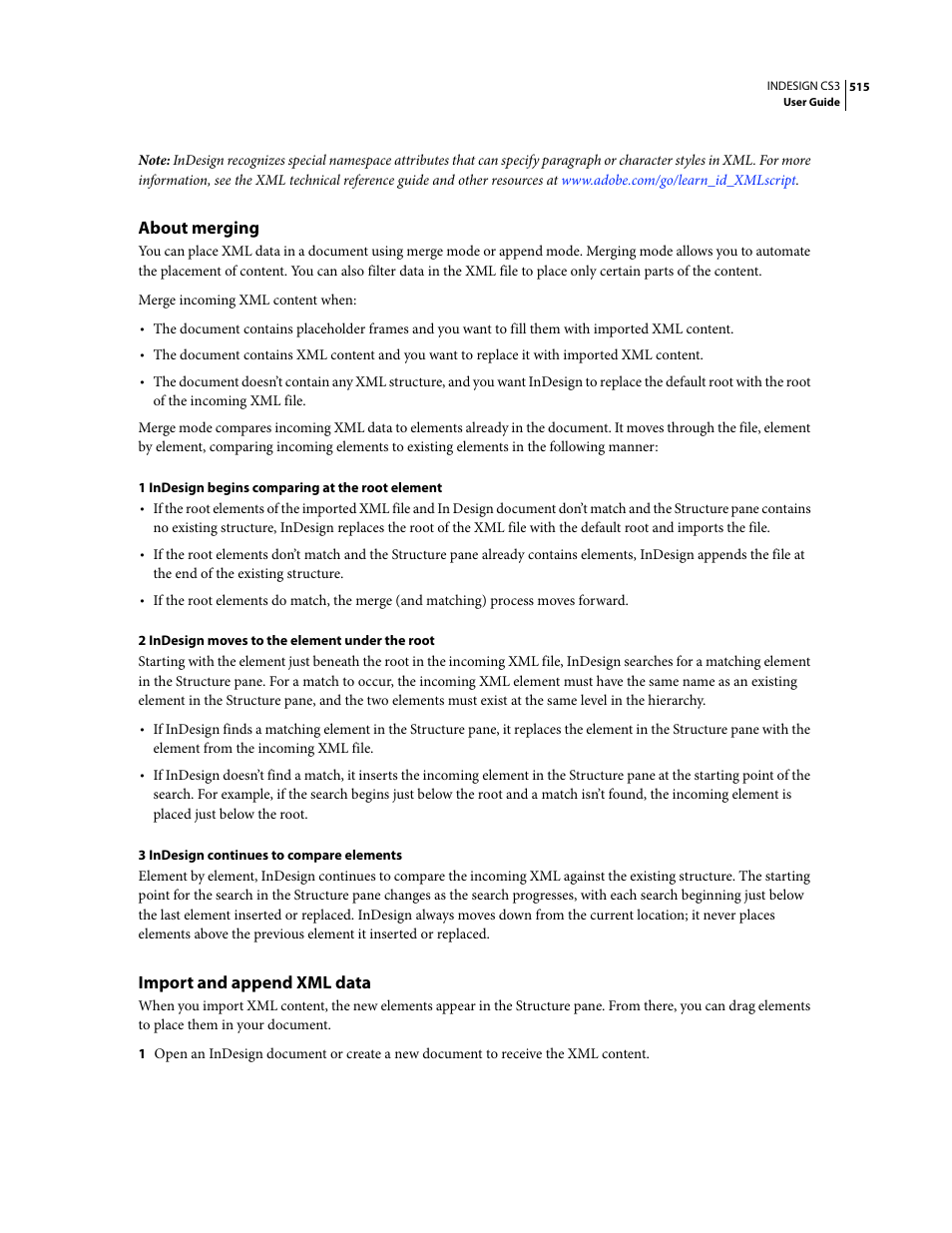 About merging, Import and append xml data | Adobe InDesign CS3 User Manual | Page 522 / 672