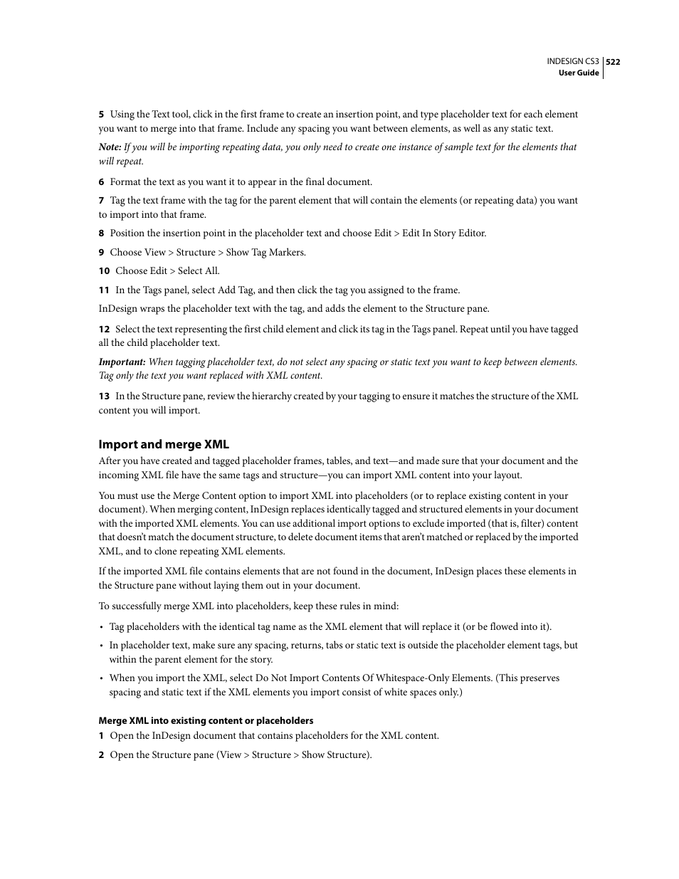 Import and merge xml | Adobe InDesign CS3 User Manual | Page 529 / 672