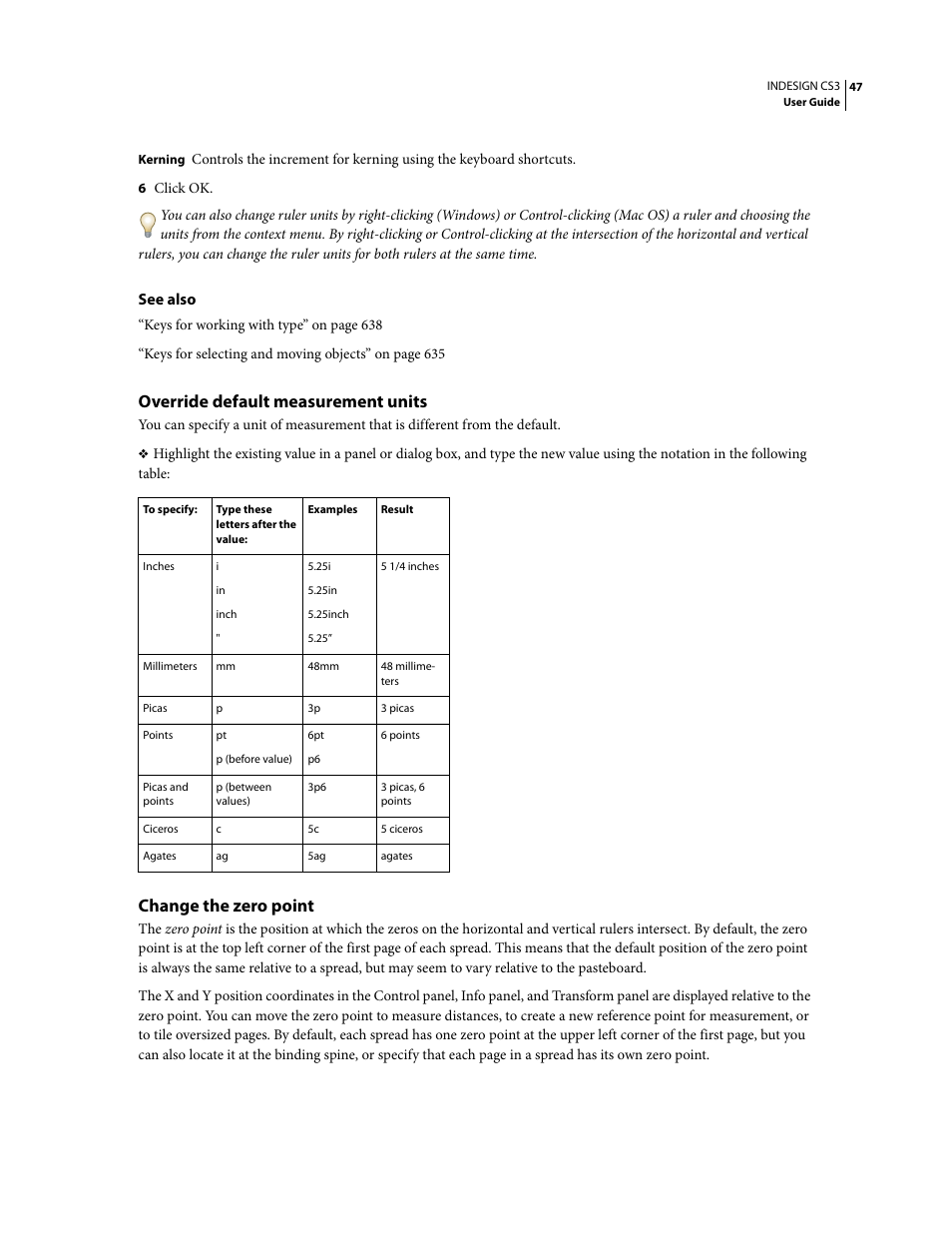 Override default measurement units, Change the zero point | Adobe InDesign CS3 User Manual | Page 54 / 672