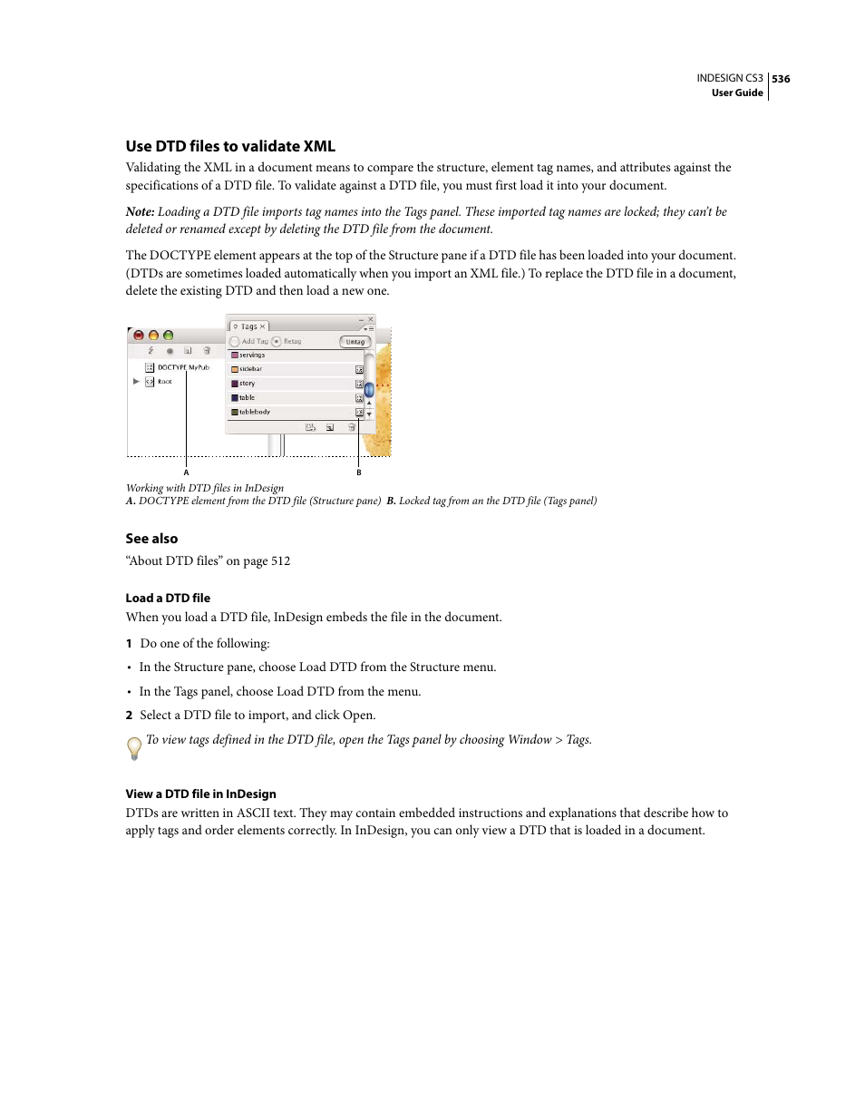 Use dtd files to validate xml | Adobe InDesign CS3 User Manual | Page 543 / 672