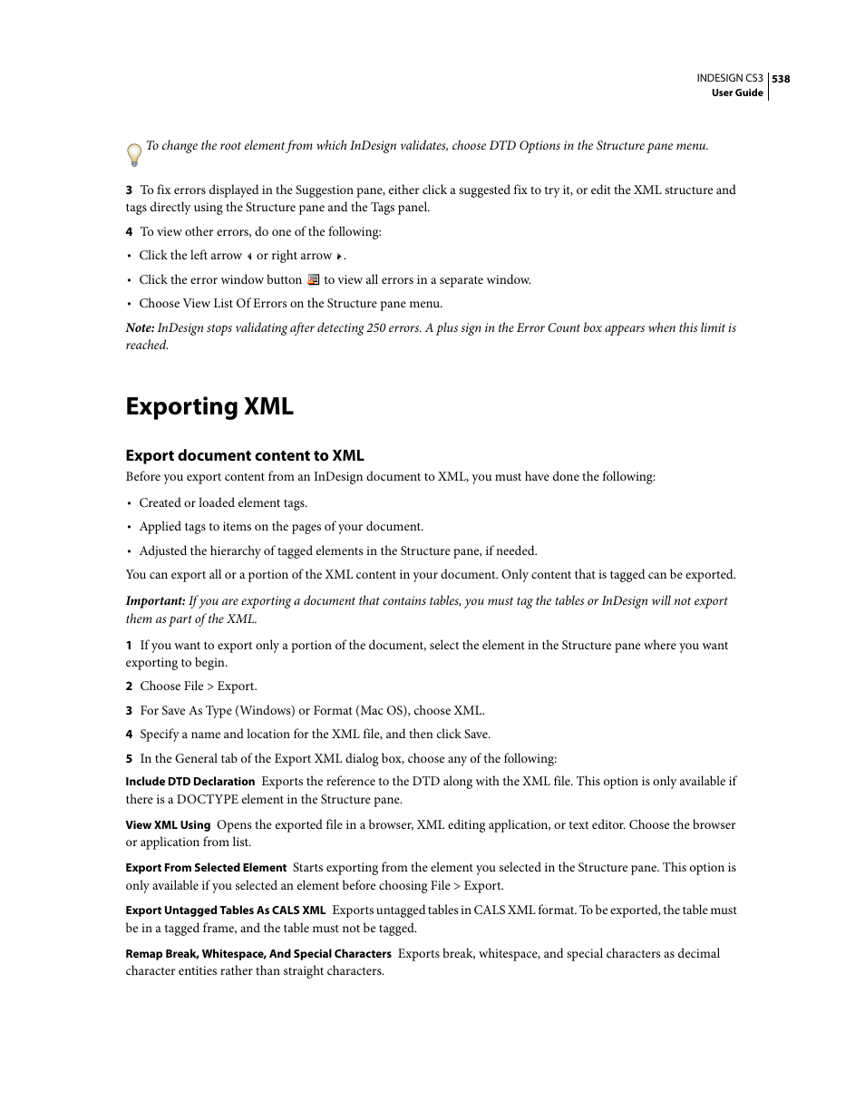 Exporting xml, Export document content to xml | Adobe InDesign CS3 User Manual | Page 545 / 672