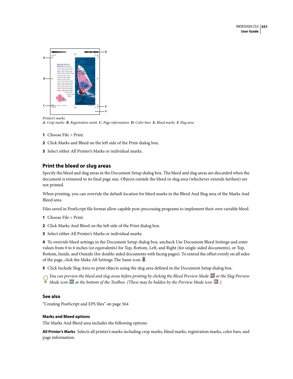 Print the bleed or slug areas | Adobe InDesign CS3 User Manual | Page 558 / 672