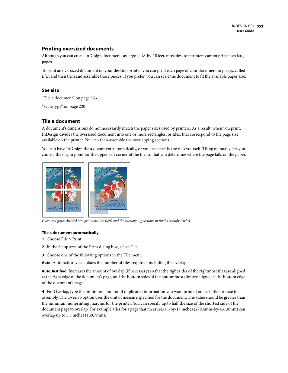 Printing oversized documents, Tile a document | Adobe InDesign CS3 User Manual | Page 560 / 672