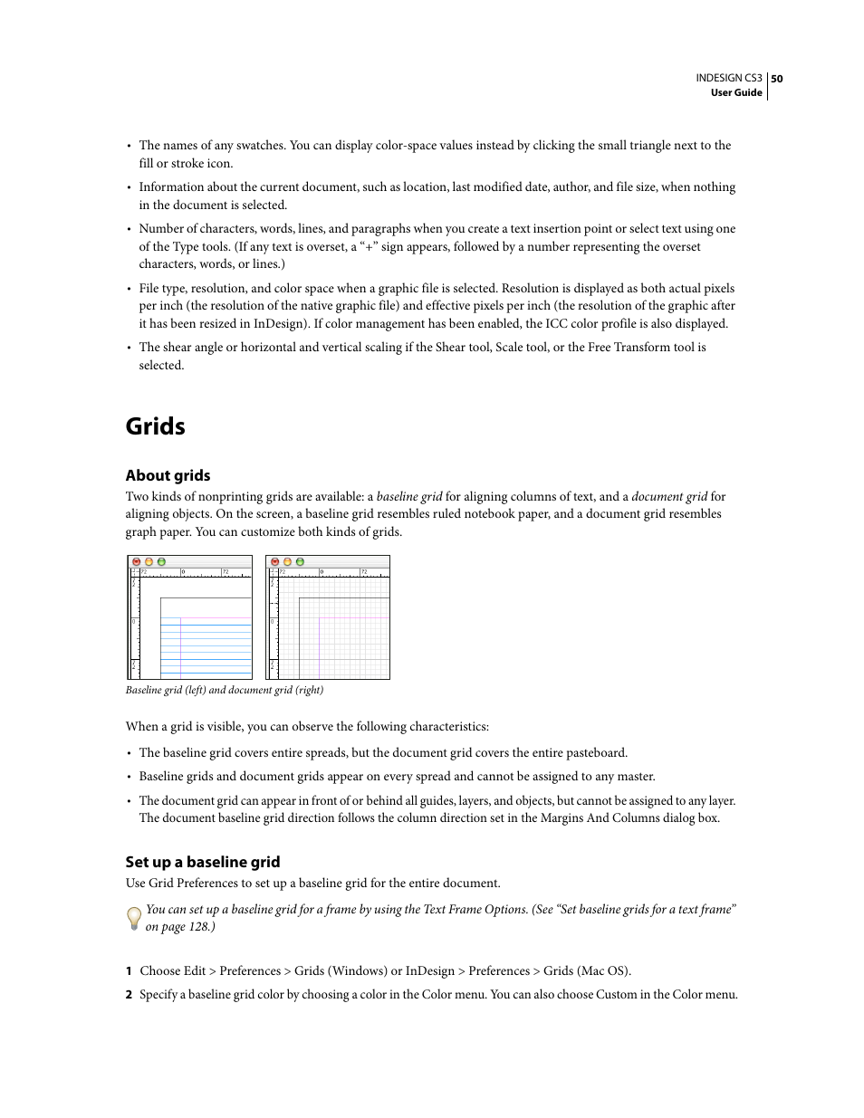Grids, About grids, Set up a baseline grid | Adobe InDesign CS3 User Manual | Page 57 / 672