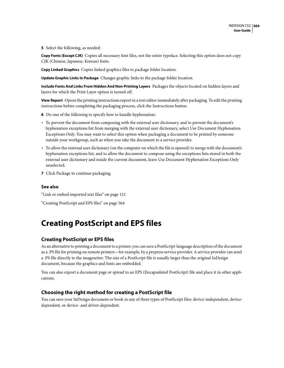 Creating postscript and eps files, Creating postscript or eps files | Adobe InDesign CS3 User Manual | Page 571 / 672