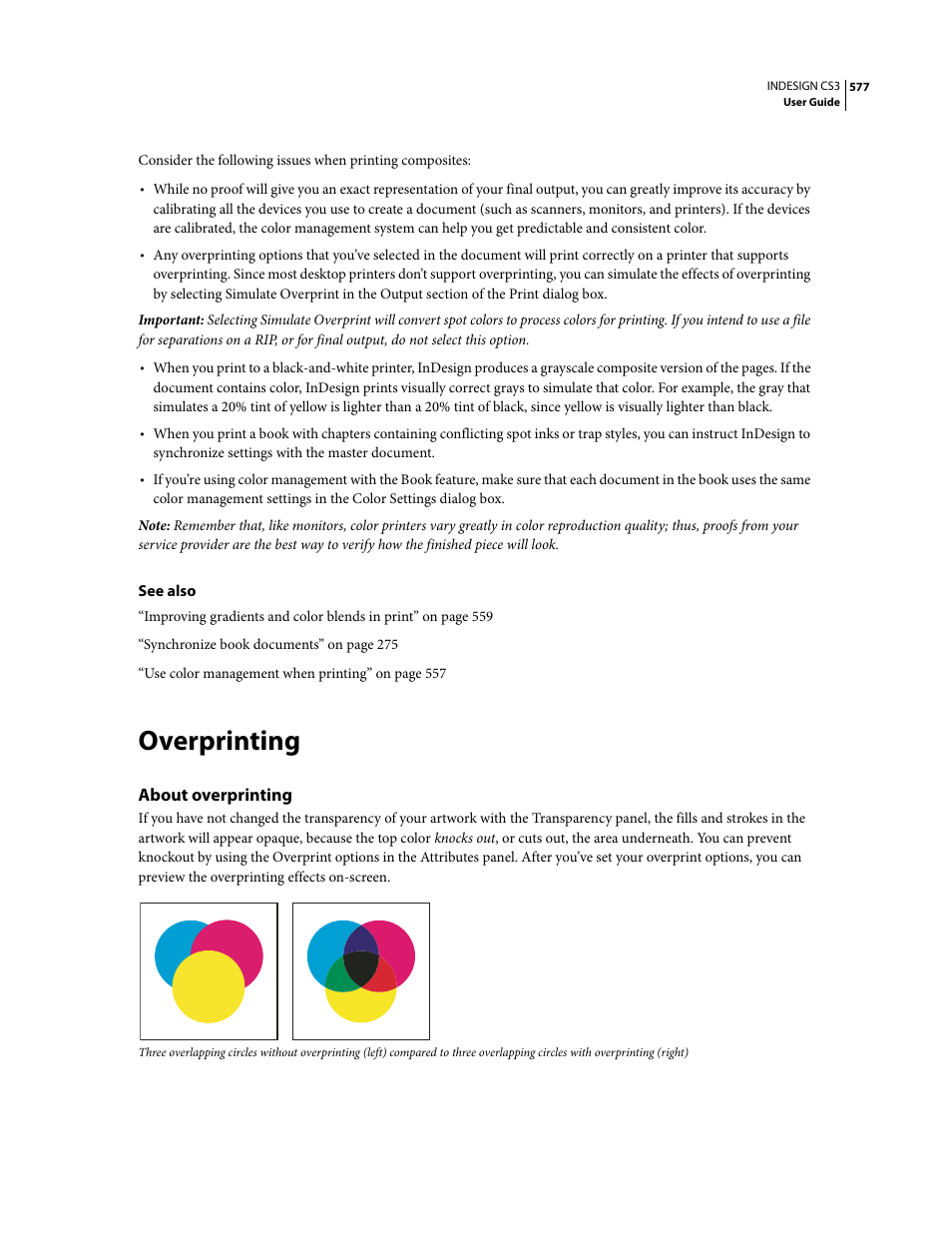 Overprinting, About overprinting | Adobe InDesign CS3 User Manual | Page 584 / 672