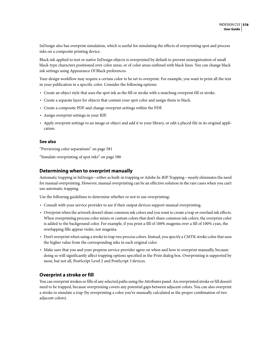 Determining when to overprint manually, Overprint a stroke or fill | Adobe InDesign CS3 User Manual | Page 585 / 672