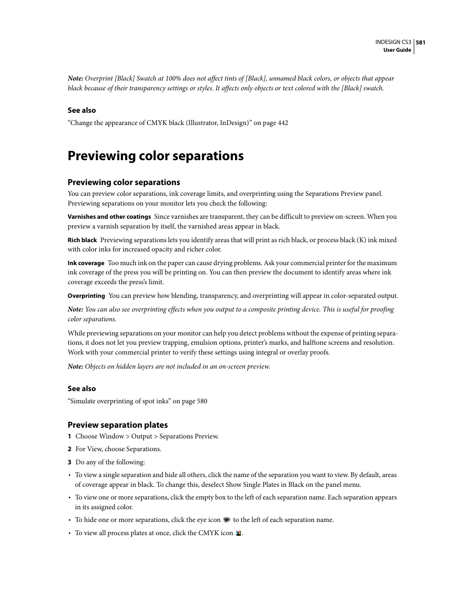 Previewing color separations, Preview separation plates | Adobe InDesign CS3 User Manual | Page 588 / 672