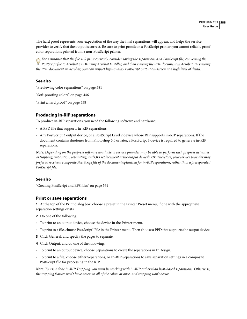 Producing in-rip separations, Print or save separations | Adobe InDesign CS3 User Manual | Page 595 / 672