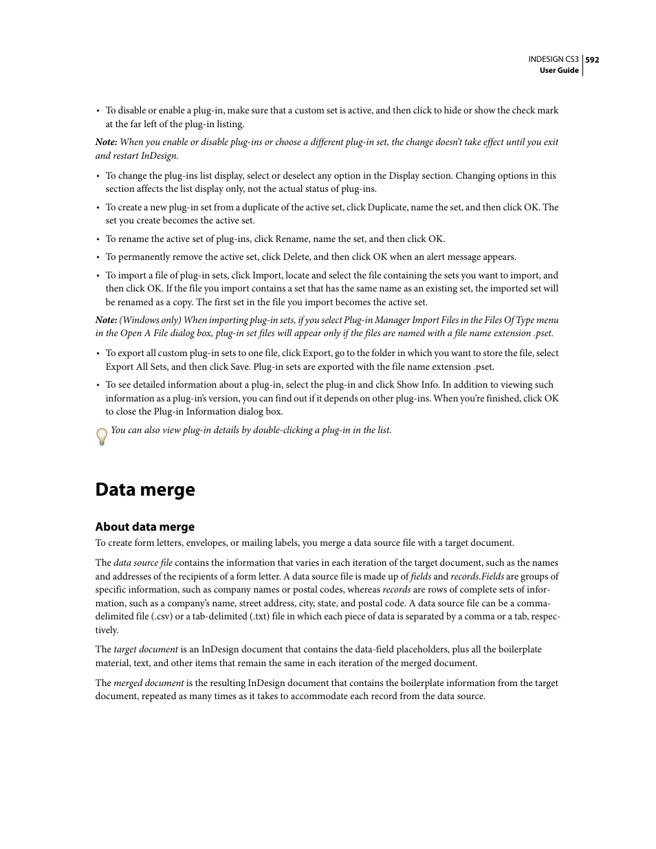 Data merge, About data merge | Adobe InDesign CS3 User Manual | Page 599 / 672