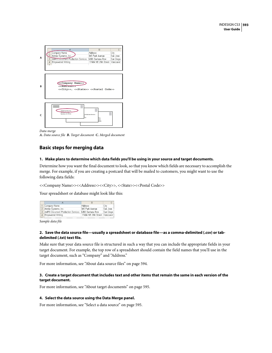Basic steps for merging data | Adobe InDesign CS3 User Manual | Page 600 / 672