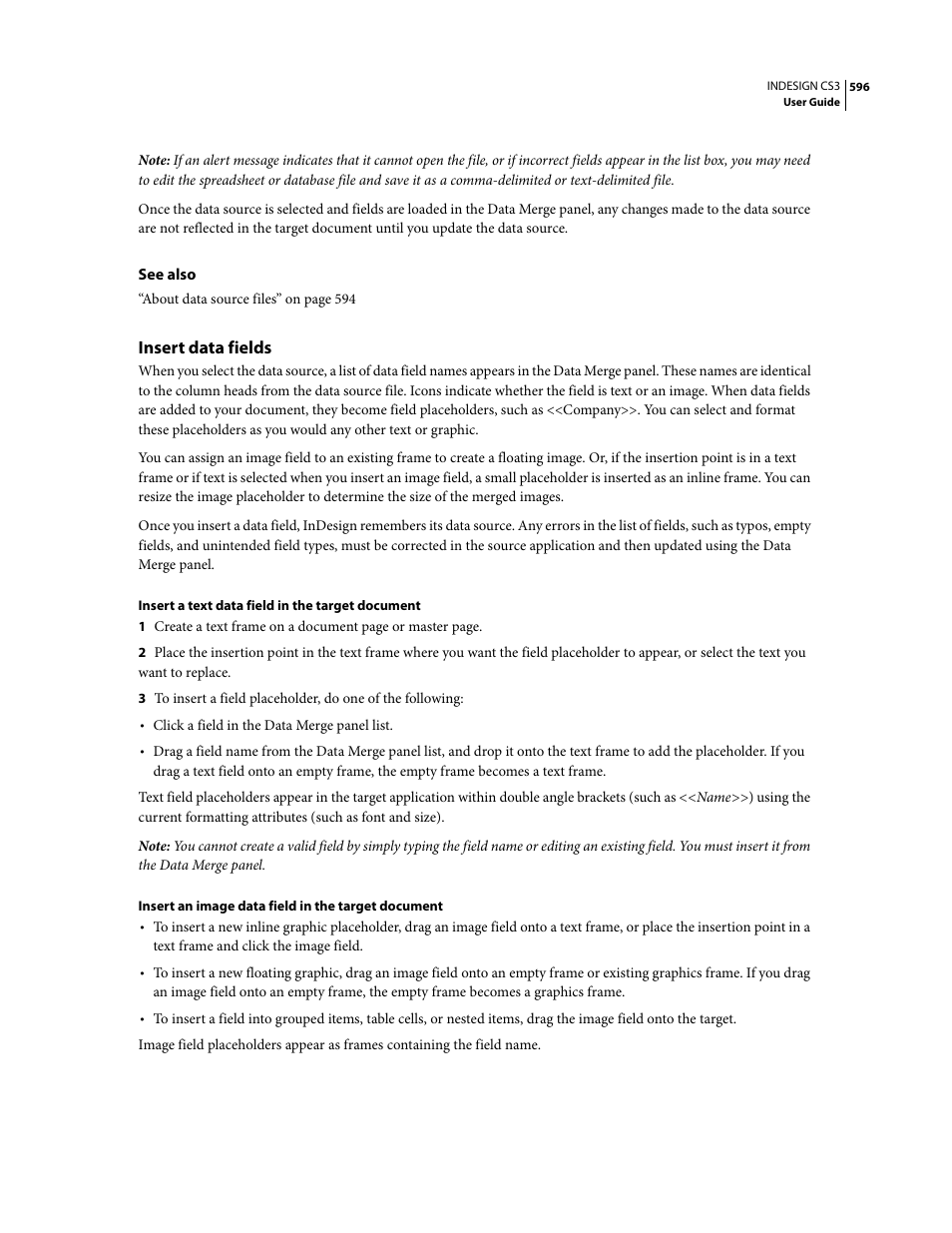 Insert data fields | Adobe InDesign CS3 User Manual | Page 603 / 672