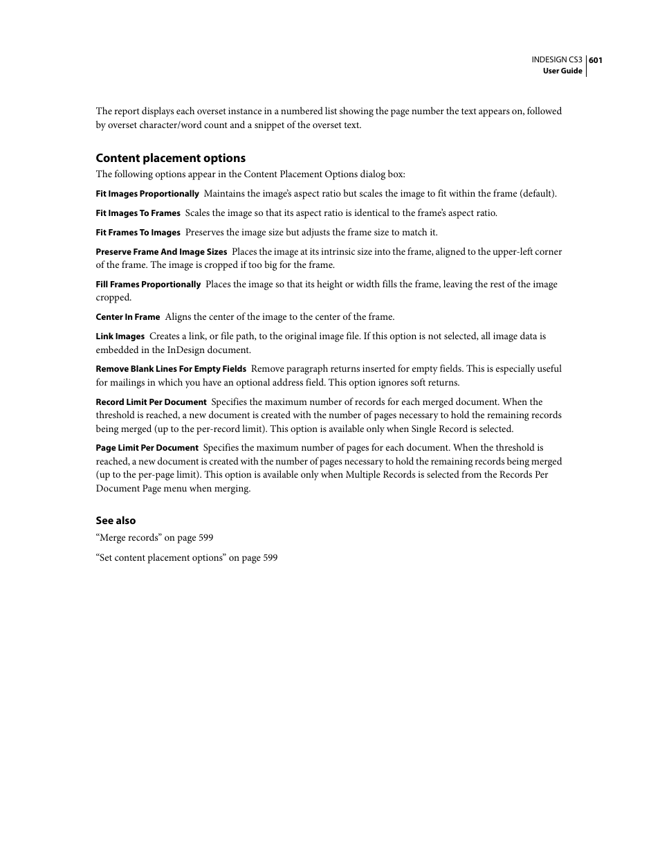 Content placement options | Adobe InDesign CS3 User Manual | Page 608 / 672