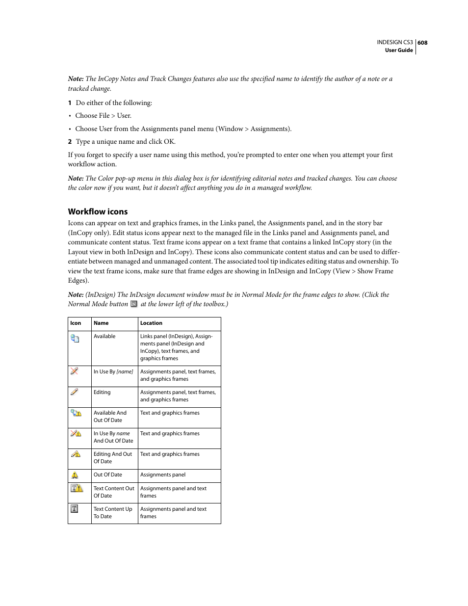 Workflow icons | Adobe InDesign CS3 User Manual | Page 615 / 672