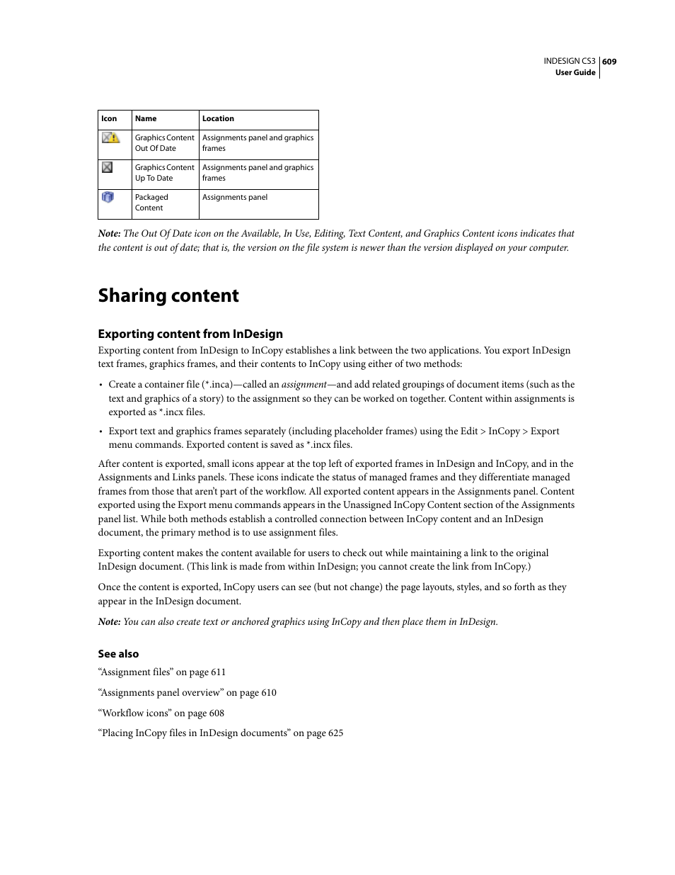 Sharing content, Exporting content from indesign | Adobe InDesign CS3 User Manual | Page 616 / 672