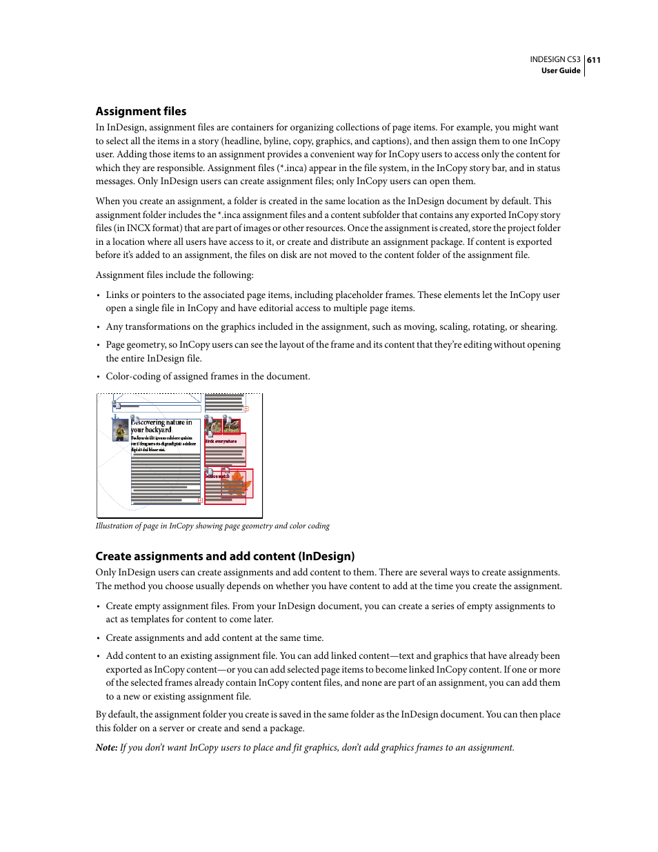 Assignment files, Create assignments and add content (indesign) | Adobe InDesign CS3 User Manual | Page 618 / 672