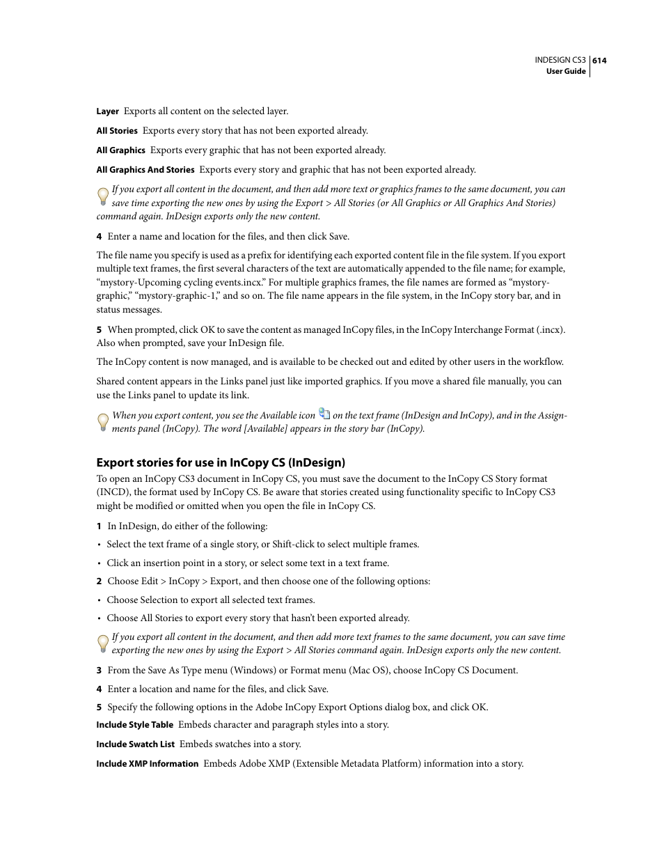 Export stories for use in incopy cs (indesign) | Adobe InDesign CS3 User Manual | Page 621 / 672