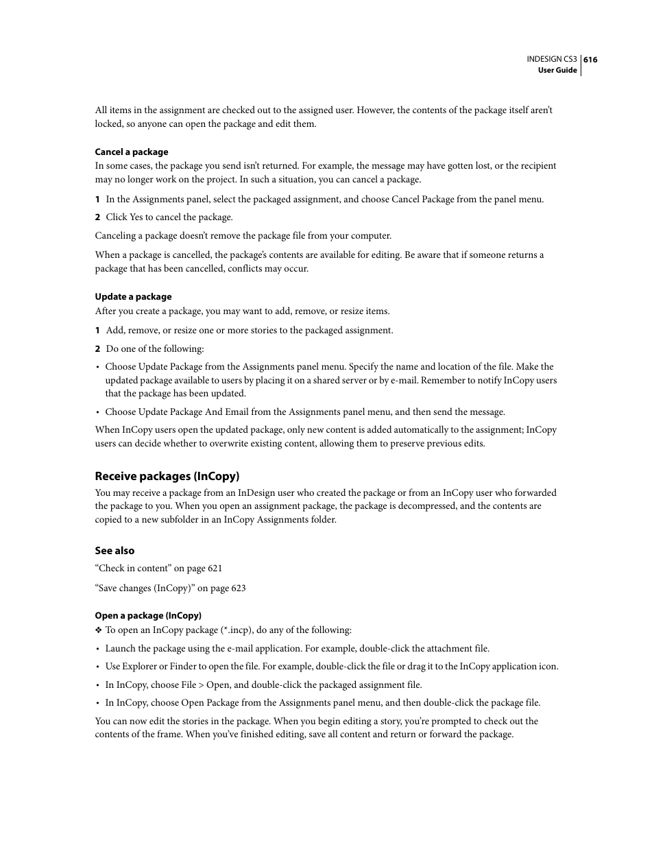 Receive packages (incopy) | Adobe InDesign CS3 User Manual | Page 623 / 672