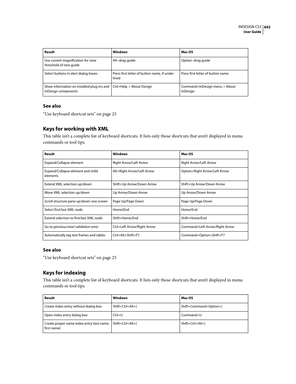 Keys for working with xml, Keys for indexing, See also | Adobe InDesign CS3 User Manual | Page 649 / 672