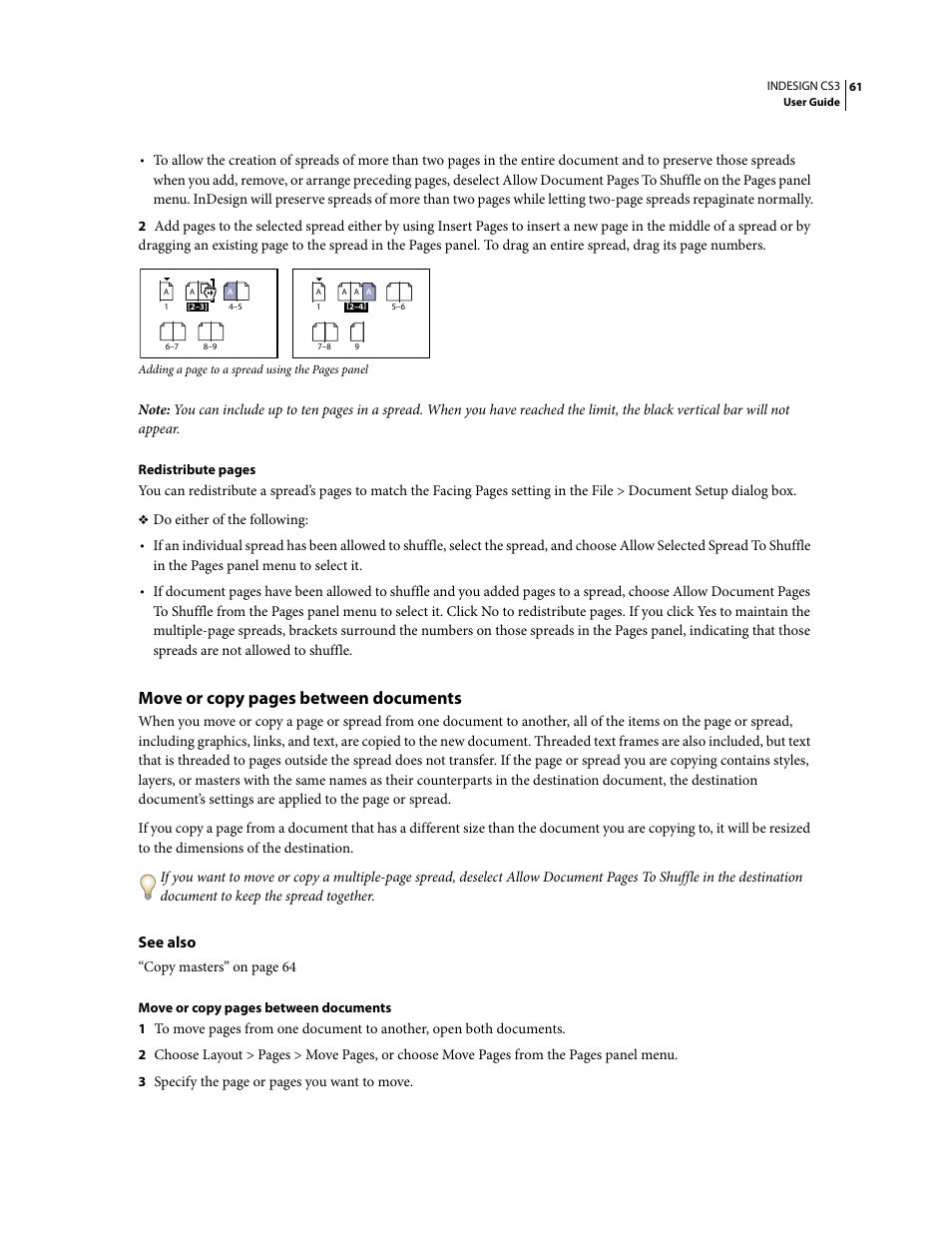 Move or copy pages between documents | Adobe InDesign CS3 User Manual | Page 68 / 672