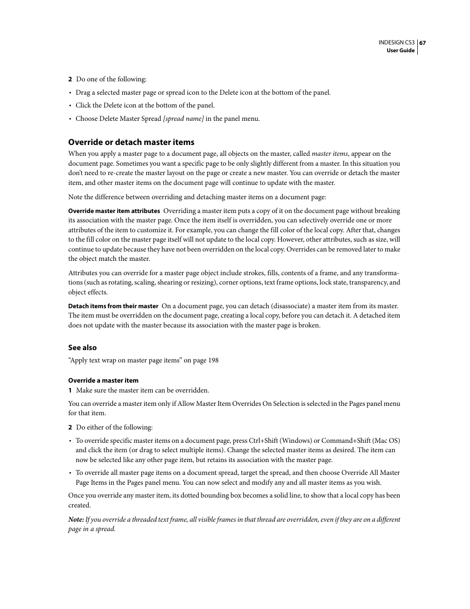 Override or detach master items | Adobe InDesign CS3 User Manual | Page 74 / 672