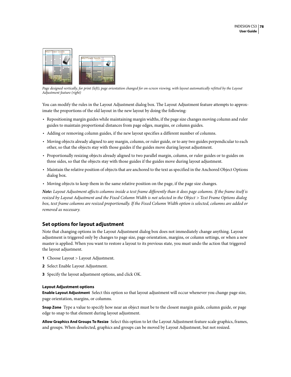 Set options for layout adjustment | Adobe InDesign CS3 User Manual | Page 85 / 672